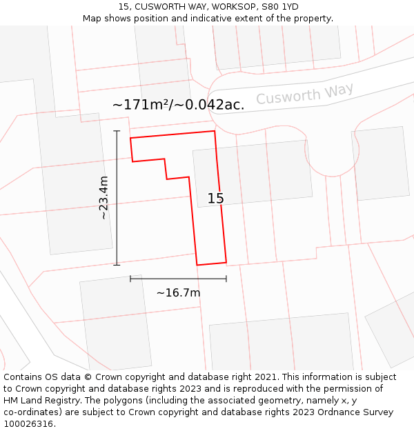 15, CUSWORTH WAY, WORKSOP, S80 1YD: Plot and title map