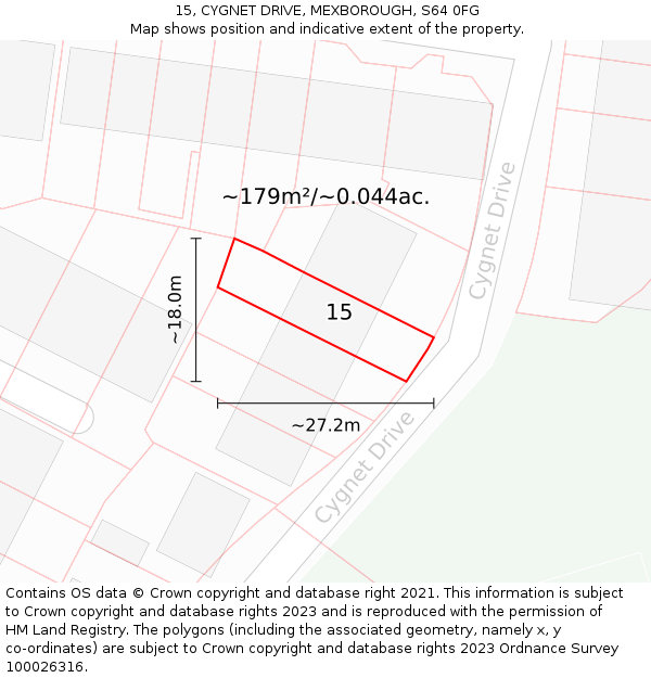 15, CYGNET DRIVE, MEXBOROUGH, S64 0FG: Plot and title map