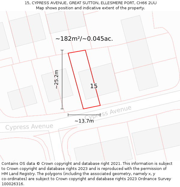 15, CYPRESS AVENUE, GREAT SUTTON, ELLESMERE PORT, CH66 2UU: Plot and title map