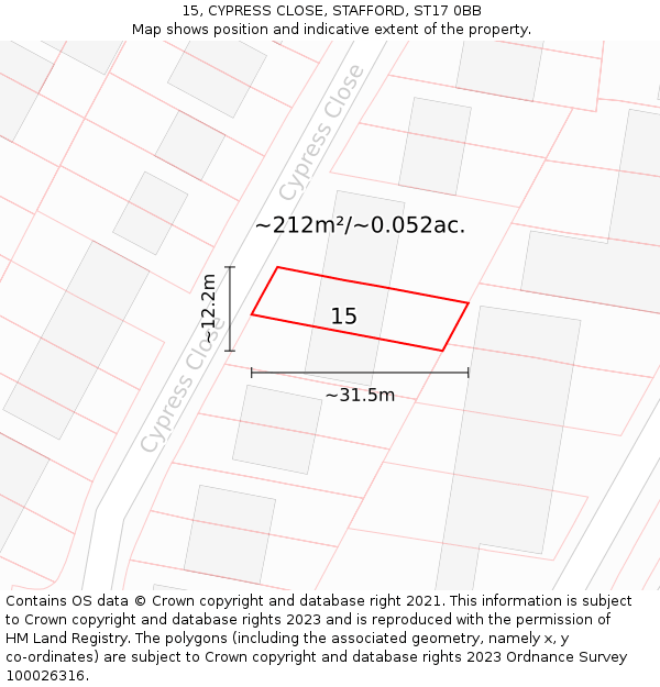 15, CYPRESS CLOSE, STAFFORD, ST17 0BB: Plot and title map