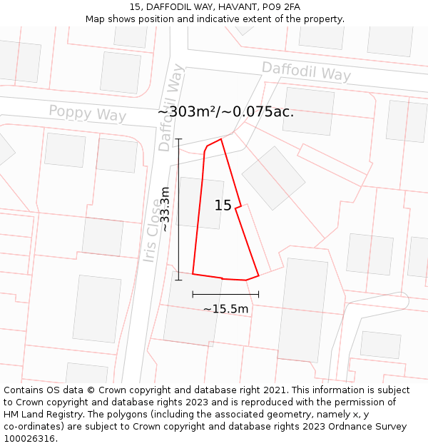 15, DAFFODIL WAY, HAVANT, PO9 2FA: Plot and title map