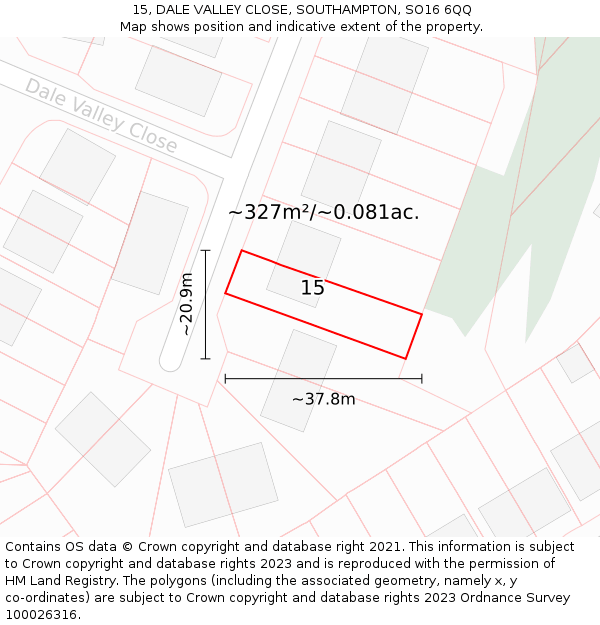 15, DALE VALLEY CLOSE, SOUTHAMPTON, SO16 6QQ: Plot and title map