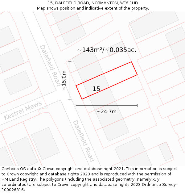 15, DALEFIELD ROAD, NORMANTON, WF6 1HD: Plot and title map