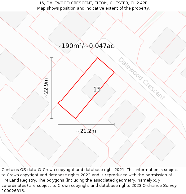 15, DALEWOOD CRESCENT, ELTON, CHESTER, CH2 4PR: Plot and title map