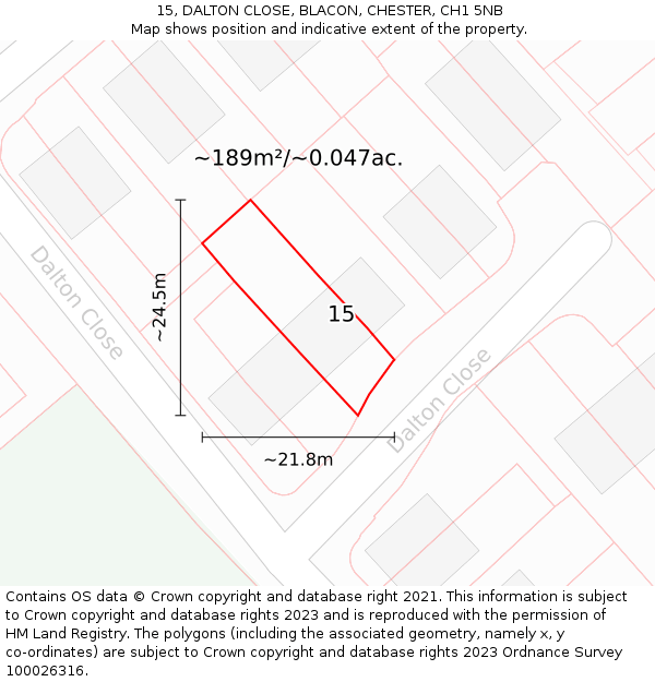 15, DALTON CLOSE, BLACON, CHESTER, CH1 5NB: Plot and title map