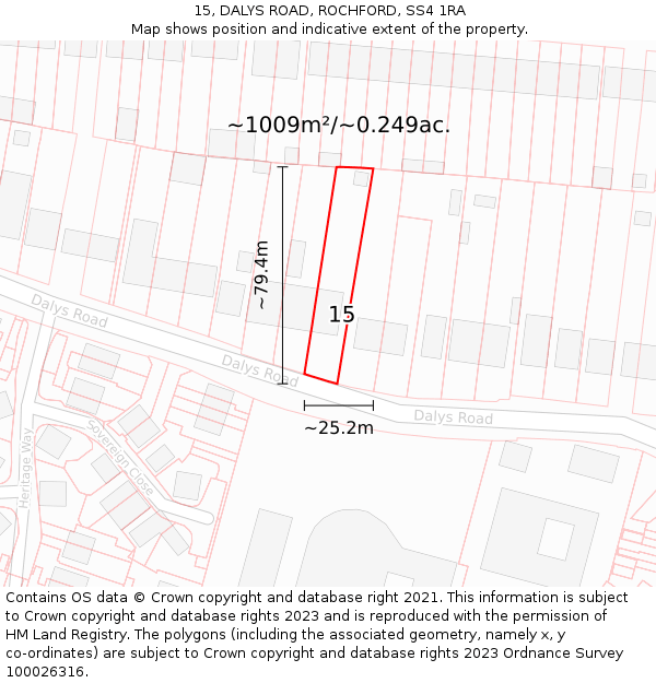 15, DALYS ROAD, ROCHFORD, SS4 1RA: Plot and title map