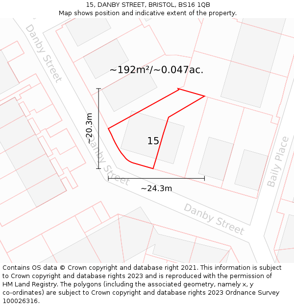 15, DANBY STREET, BRISTOL, BS16 1QB: Plot and title map