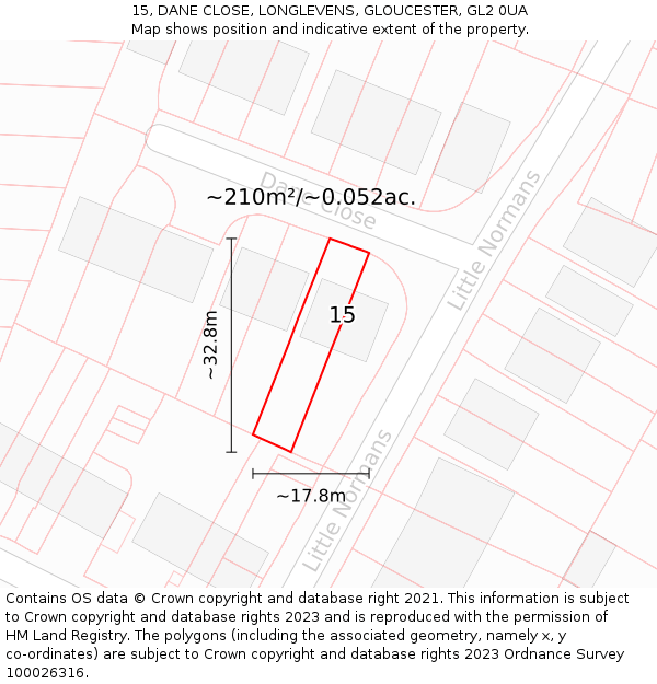 15, DANE CLOSE, LONGLEVENS, GLOUCESTER, GL2 0UA: Plot and title map