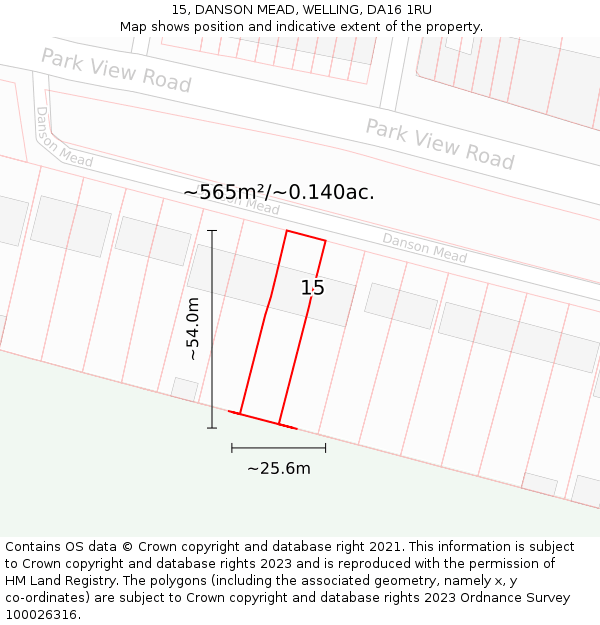 15, DANSON MEAD, WELLING, DA16 1RU: Plot and title map