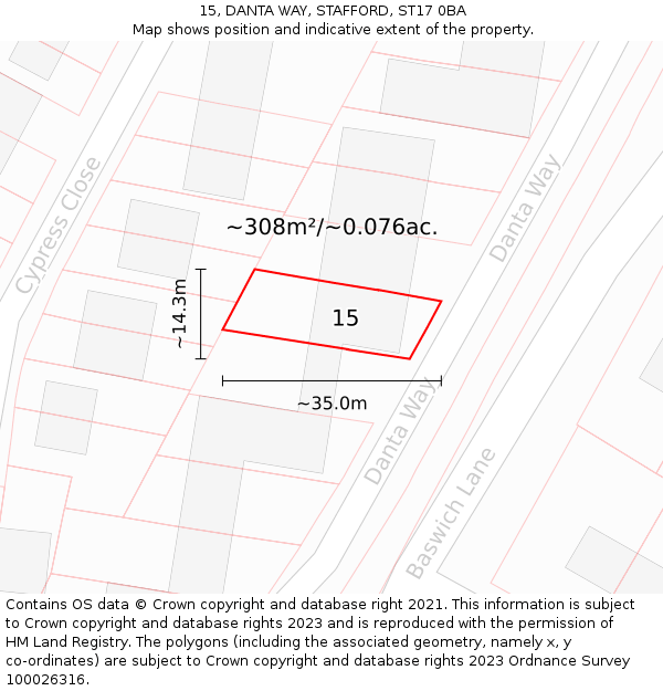 15, DANTA WAY, STAFFORD, ST17 0BA: Plot and title map