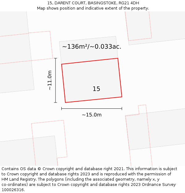 15, DARENT COURT, BASINGSTOKE, RG21 4DH: Plot and title map