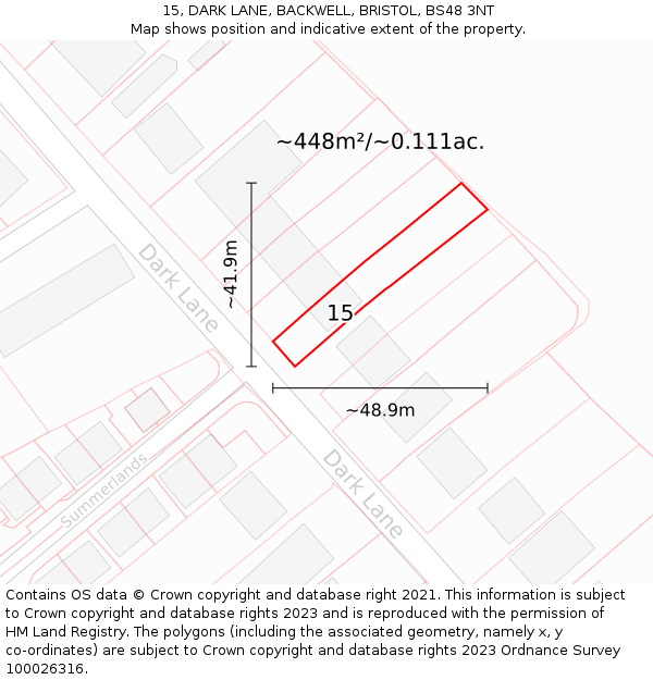 15, DARK LANE, BACKWELL, BRISTOL, BS48 3NT: Plot and title map