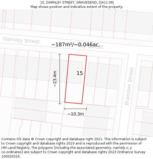 15, DARNLEY STREET, GRAVESEND, DA11 0PJ: Plot and title map