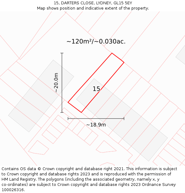 15, DARTERS CLOSE, LYDNEY, GL15 5EY: Plot and title map