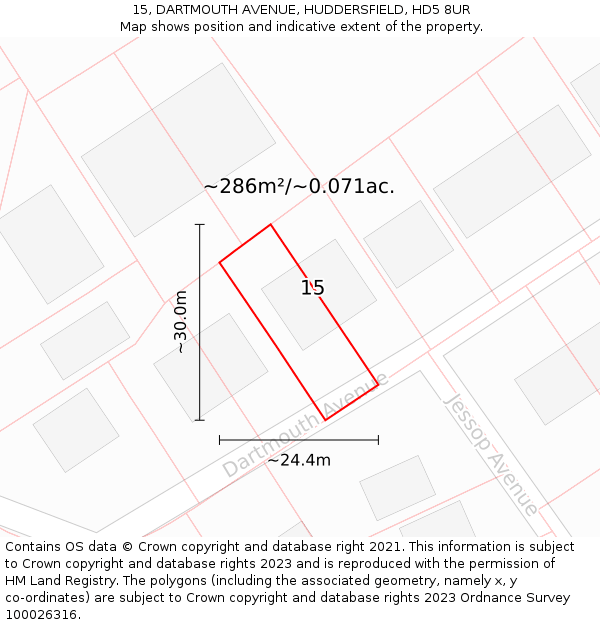15, DARTMOUTH AVENUE, HUDDERSFIELD, HD5 8UR: Plot and title map