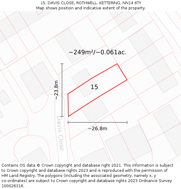 15, DAVIS CLOSE, ROTHWELL, KETTERING, NN14 6TY: Plot and title map