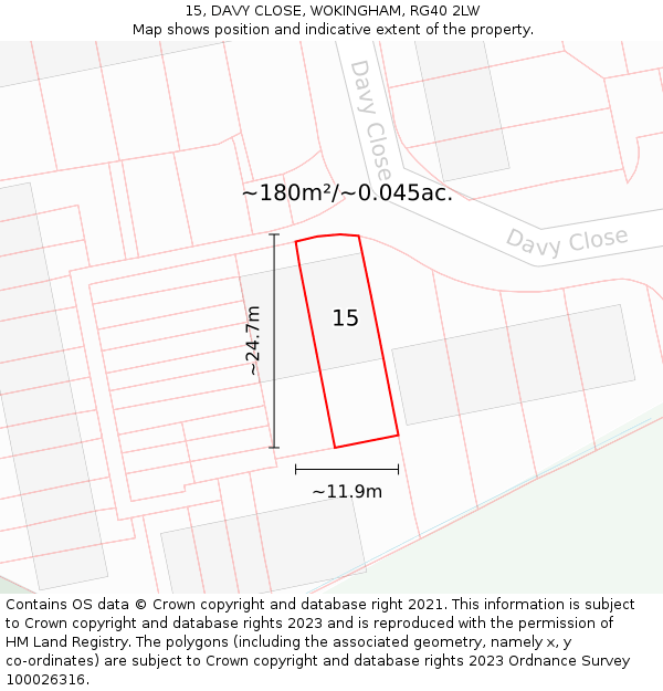 15, DAVY CLOSE, WOKINGHAM, RG40 2LW: Plot and title map