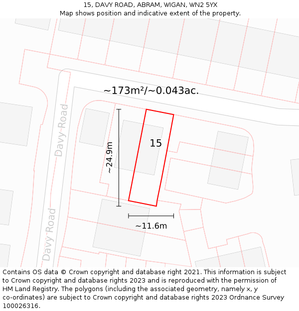15, DAVY ROAD, ABRAM, WIGAN, WN2 5YX: Plot and title map