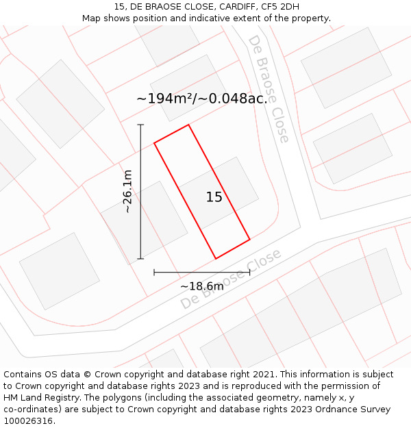 15, DE BRAOSE CLOSE, CARDIFF, CF5 2DH: Plot and title map
