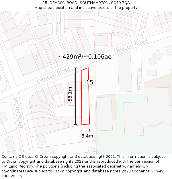 15, DEACON ROAD, SOUTHAMPTON, SO19 7QA: Plot and title map