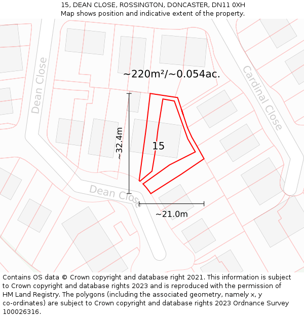15, DEAN CLOSE, ROSSINGTON, DONCASTER, DN11 0XH: Plot and title map