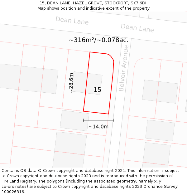 15, DEAN LANE, HAZEL GROVE, STOCKPORT, SK7 6DH: Plot and title map