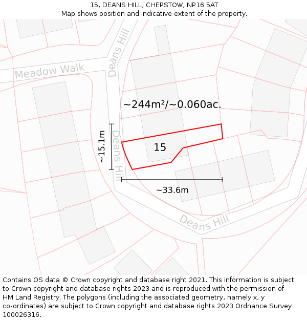 15, DEANS HILL, CHEPSTOW, NP16 5AT: Plot and title map