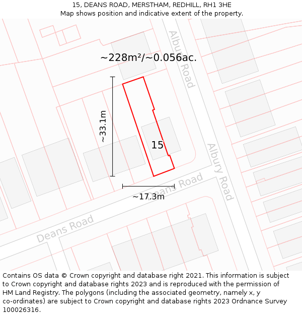 15, DEANS ROAD, MERSTHAM, REDHILL, RH1 3HE: Plot and title map