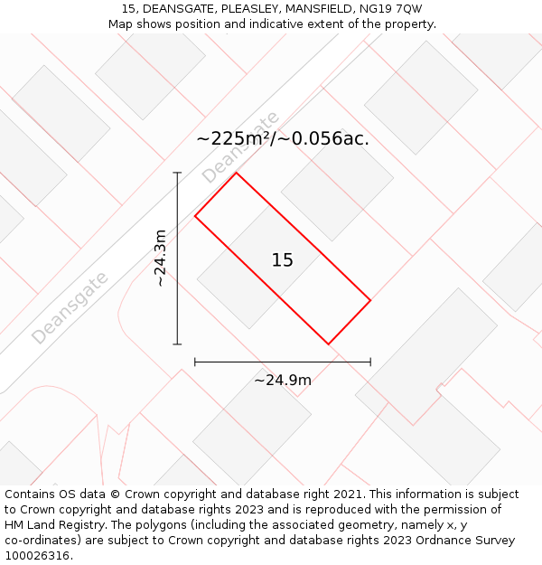 15, DEANSGATE, PLEASLEY, MANSFIELD, NG19 7QW: Plot and title map