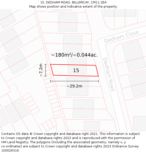 15, DEDHAM ROAD, BILLERICAY, CM11 2EA: Plot and title map