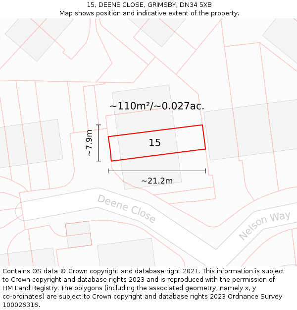 15, DEENE CLOSE, GRIMSBY, DN34 5XB: Plot and title map