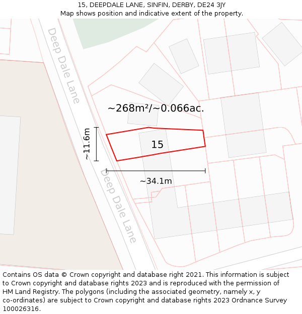 15, DEEPDALE LANE, SINFIN, DERBY, DE24 3JY: Plot and title map