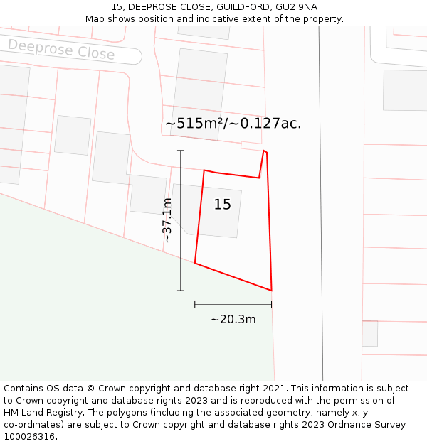 15, DEEPROSE CLOSE, GUILDFORD, GU2 9NA: Plot and title map
