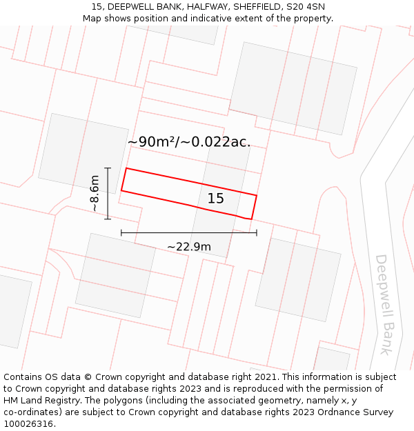 15, DEEPWELL BANK, HALFWAY, SHEFFIELD, S20 4SN: Plot and title map