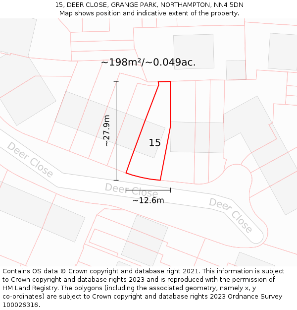 15, DEER CLOSE, GRANGE PARK, NORTHAMPTON, NN4 5DN: Plot and title map