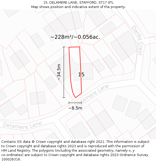 15, DELAMERE LANE, STAFFORD, ST17 9TL: Plot and title map