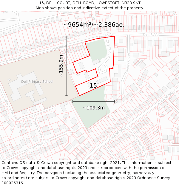 15, DELL COURT, DELL ROAD, LOWESTOFT, NR33 9NT: Plot and title map