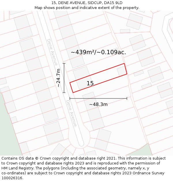 15, DENE AVENUE, SIDCUP, DA15 9LD: Plot and title map
