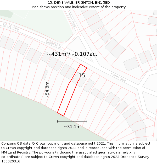 15, DENE VALE, BRIGHTON, BN1 5ED: Plot and title map