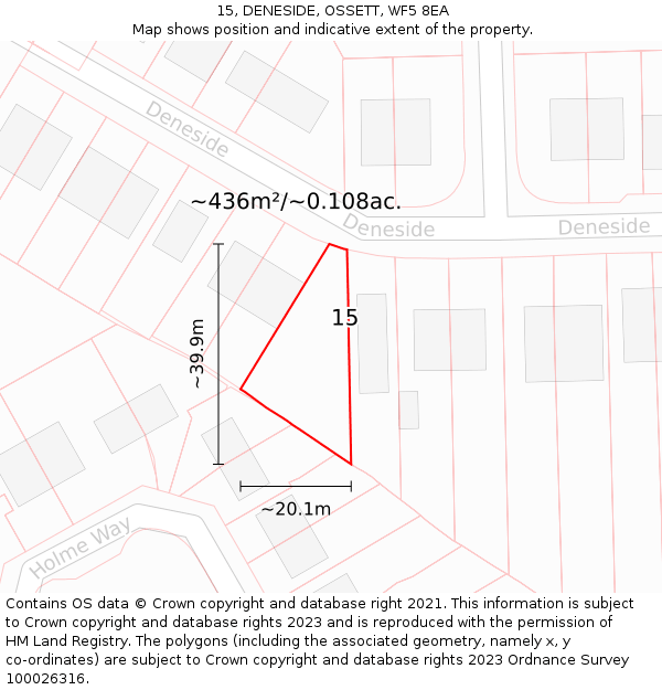 15, DENESIDE, OSSETT, WF5 8EA: Plot and title map