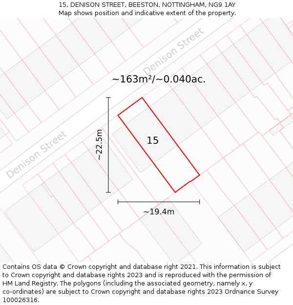 15, DENISON STREET, BEESTON, NOTTINGHAM, NG9 1AY: Plot and title map