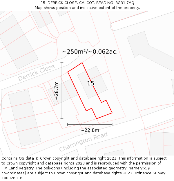 15, DERRICK CLOSE, CALCOT, READING, RG31 7AQ: Plot and title map