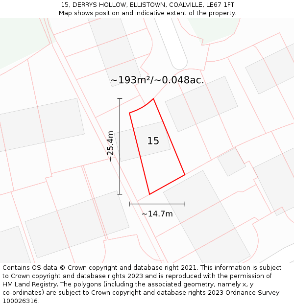 15, DERRYS HOLLOW, ELLISTOWN, COALVILLE, LE67 1FT: Plot and title map