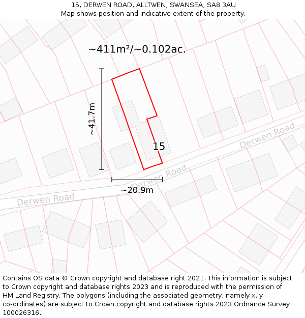 15, DERWEN ROAD, ALLTWEN, SWANSEA, SA8 3AU: Plot and title map