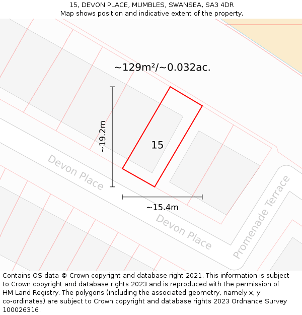 15, DEVON PLACE, MUMBLES, SWANSEA, SA3 4DR: Plot and title map