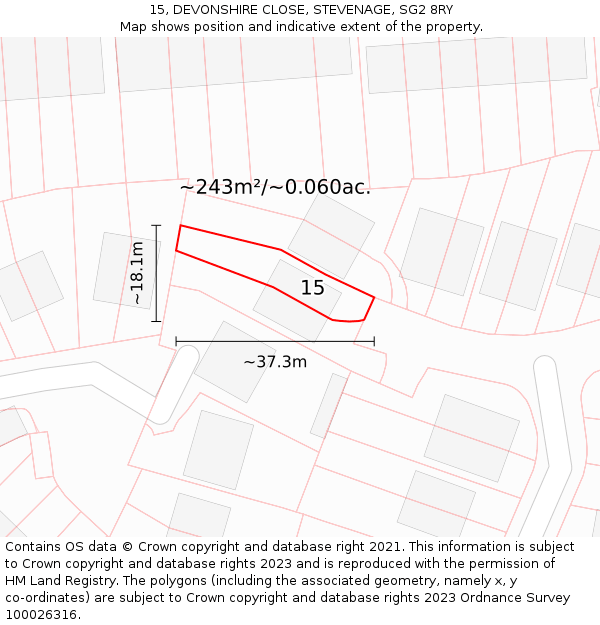 15, DEVONSHIRE CLOSE, STEVENAGE, SG2 8RY: Plot and title map