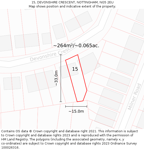 15, DEVONSHIRE CRESCENT, NOTTINGHAM, NG5 2EU: Plot and title map