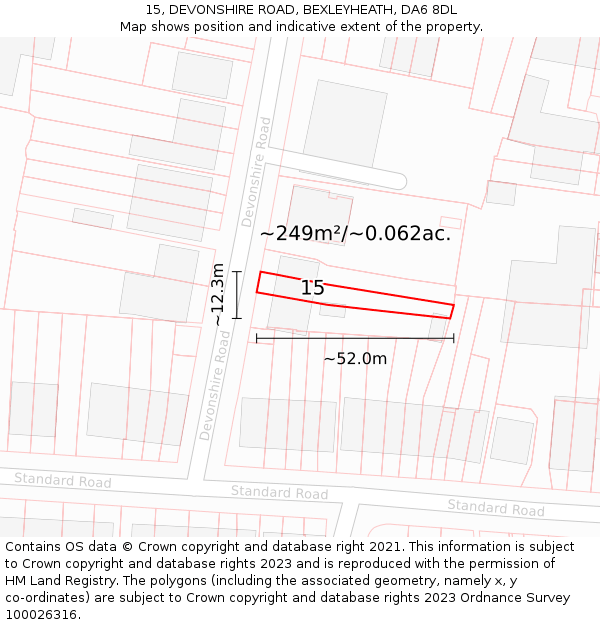 15, DEVONSHIRE ROAD, BEXLEYHEATH, DA6 8DL: Plot and title map