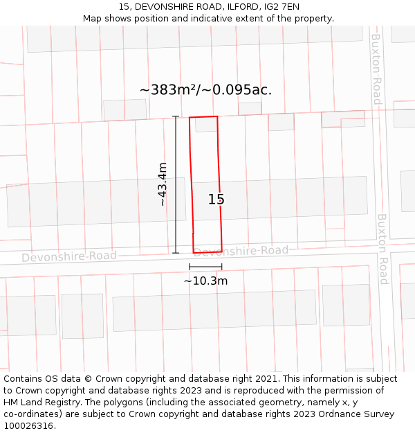 15, DEVONSHIRE ROAD, ILFORD, IG2 7EN: Plot and title map