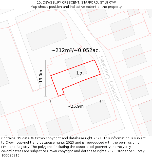 15, DEWSBURY CRESCENT, STAFFORD, ST18 0YW: Plot and title map